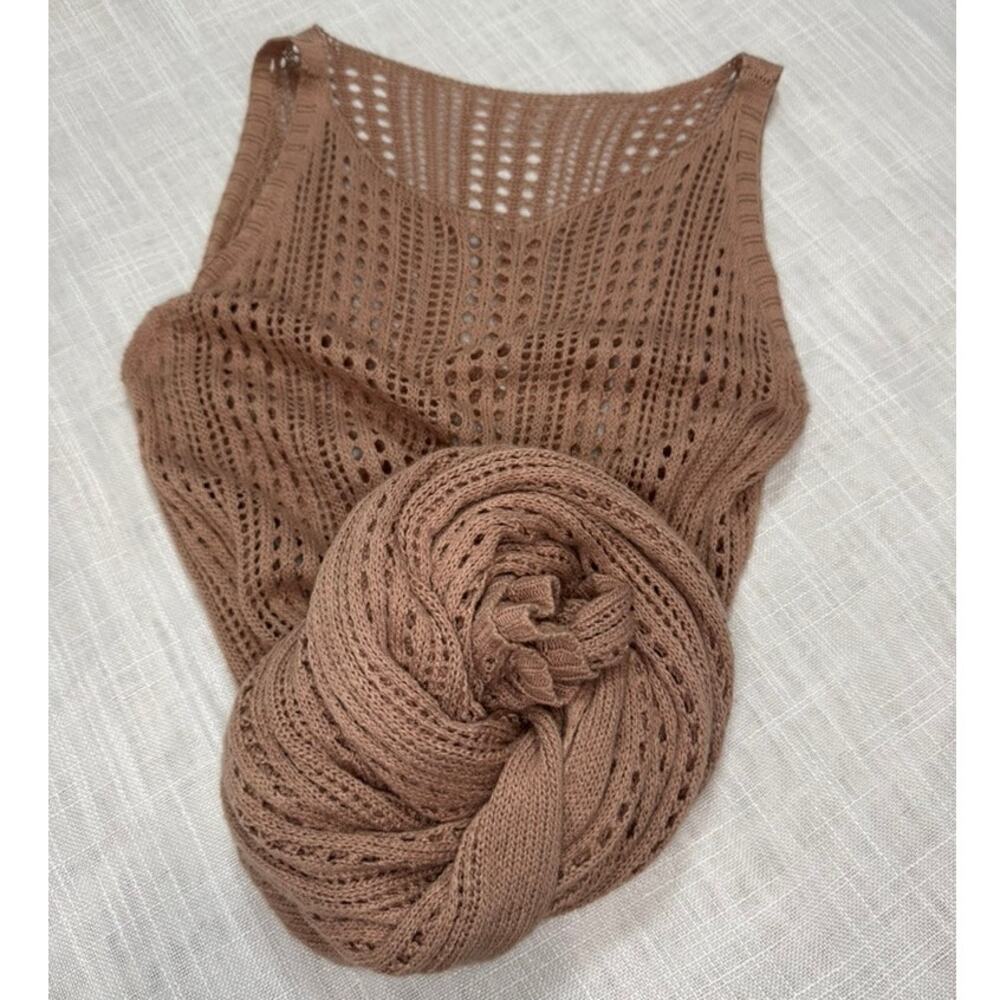 Women's Biscuit Sheer Sleeveless Crochet Dress Cover Up LG Boho Coastal Resort